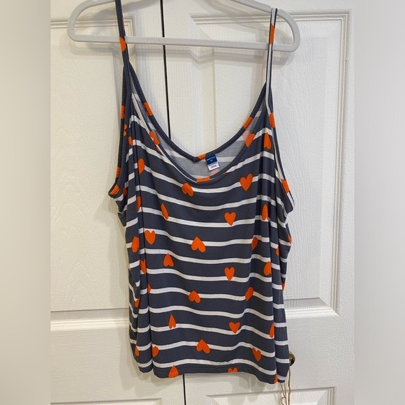 EUC Old Navy 2X Blue and White Striped Sleep Pajama Top with Red Hearts - Picture 5 of 12